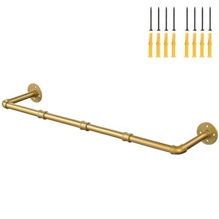 Industrial Pipe Gold Clothing Rack 94 cm Wall Mounted Gold Iron Garment Cloth...