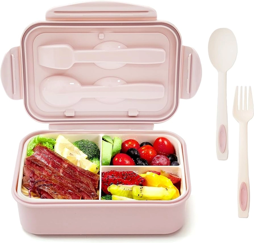 Amazon.com: Geomate Bento Box for Adults Lunch Containers for Kids 3 Compartment Lunch Box Food Containers Leak Proof Microwave Safe(Flatware Included,Pink): Home & Kitchen