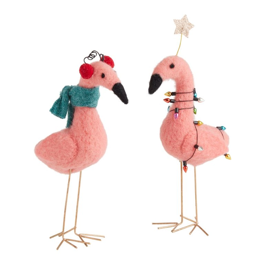 Pink Felted Wool Holiday Flamingos Decor Set of 2 - World Market