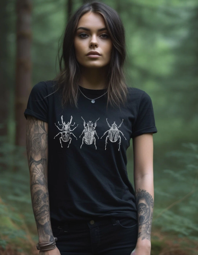 Distressed Beetle Shirt, Goblincore T-Shirt, Dark Academia Clothing, Insect Tshirt, Entomology Art Tshirt, Grunge Nature Tee, Alt Clothing