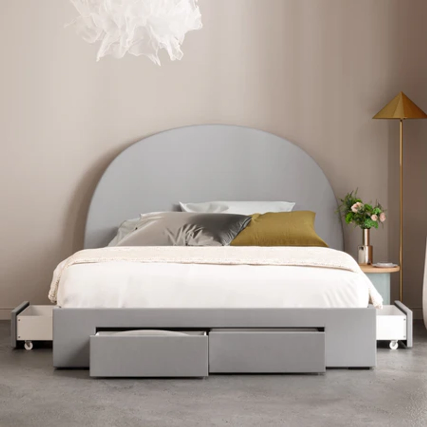 Arch Bed Frame with Four Storage Drawers (Grey Fabric)
