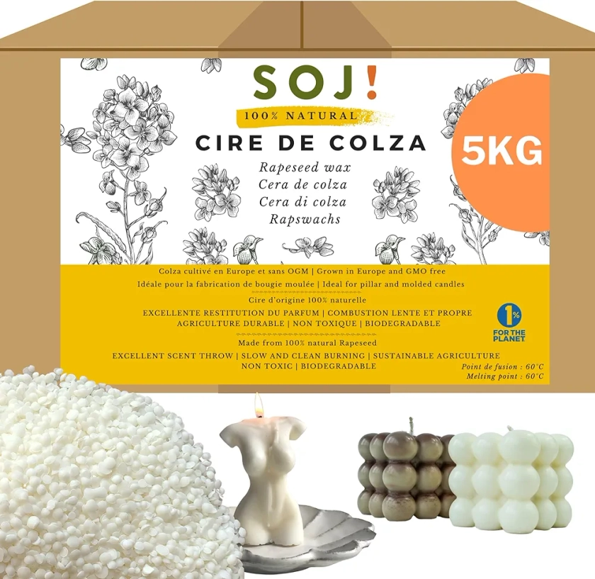 Cire de Colza sans OGM pour la fabrication de bougies moulées, cire à bougie (5KG)