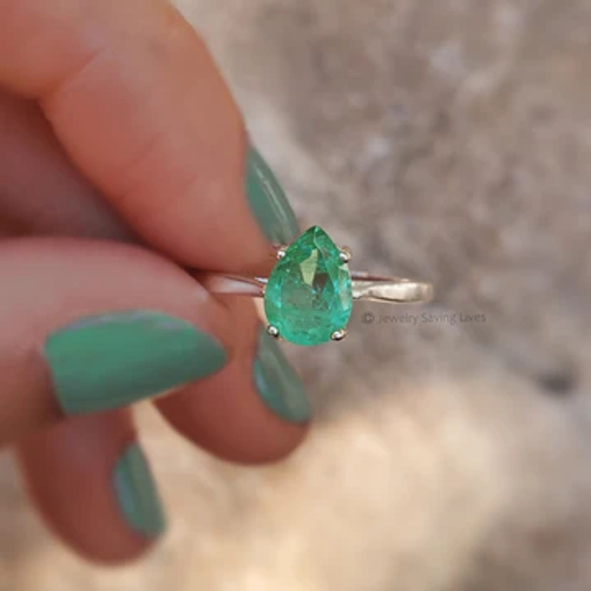 Teardrop Natural Emerald Doublet Ring