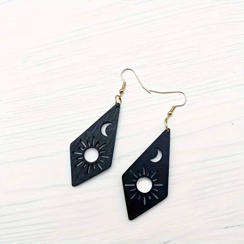 Hollow Dangle Earrings Shaped Wooden Ear - Temu