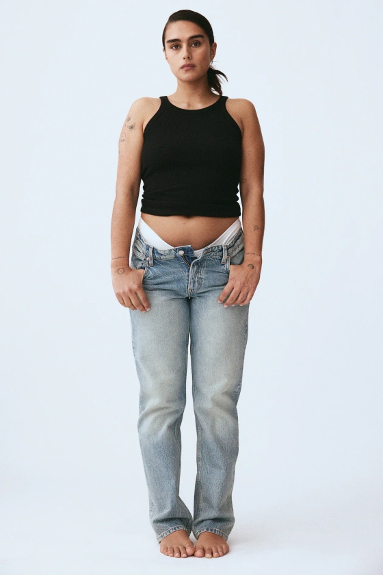 Straight Low Jeans - Taille basse - Jambes très longues - Bleu denim clair - FEMME | H&M FR