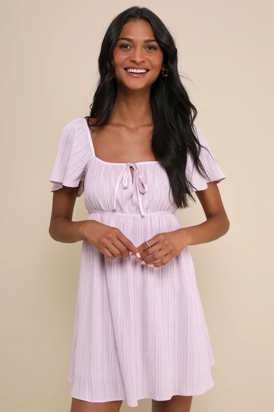 Intentionally Adorable Lavender Plisse Textured Mini Dress