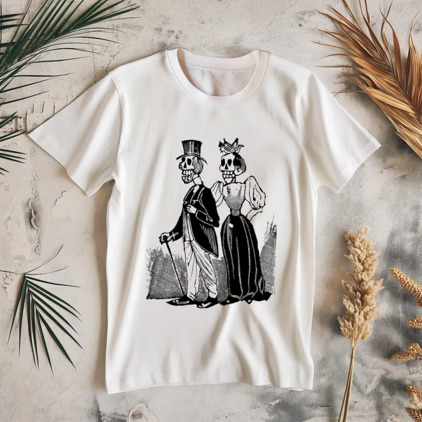 Elegantly-dressed Skeleton Couple T-shirt, Adult Unisex Organic Cotton, Remastered Vintage Art, Oversized Print - Etsy UK