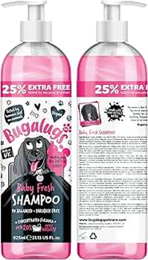 BUGALUGS Baby Fresh Dog Shampoo dog grooming shampoo products for smelly dogs with baby powder scent, best puppy shampoo baby fresh, shampoo conditioner, Vegan pet shampoo professional (625ml)