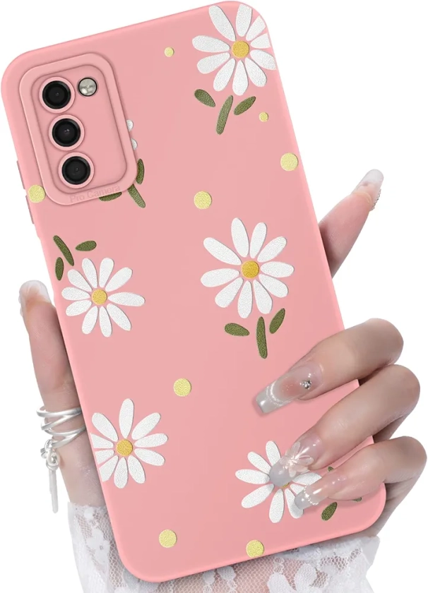 for Samsung Galaxy A03S Phone Case, Fashion Flower Pattern Design Girls Women Liquid Silicone Cover, Slim Shockproof and Scratch-Resistant Soft Case for Samsung A03S - Pink