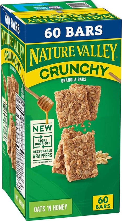 Nature Valley Crunchy Oats 'n Honey Granola Bars, 60 Bars, 44.7 OZ (30 Pouches)
