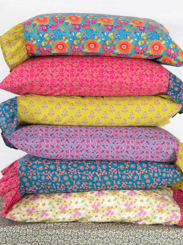 Mix & Match Soft Cotton Pillowcase, Single - Teal Dahlia Pink Marlow R