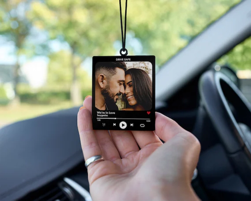 Personalised Music Photo Car Ornament, Gift for Boyfriend, Girlfriend, Anniversary, Valentines, Christmas, Car Charm Gift, Music Gift