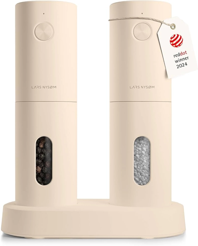 LARS NYSØM Electric Salt and Pepper Grinder Set I Automatic Salt and Pepper Mills with Adjustable Ceramic Grinder I USB Rechargeable Electric Spice Grinder Set (Buttercream)