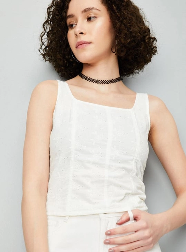 Women Schiffli Crop Top