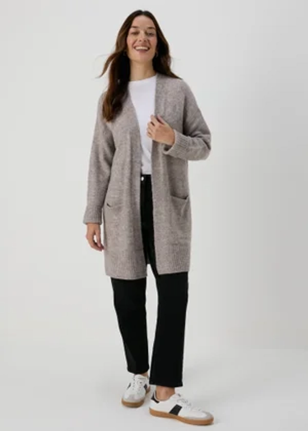 Beige Longline Knitted Cardigan