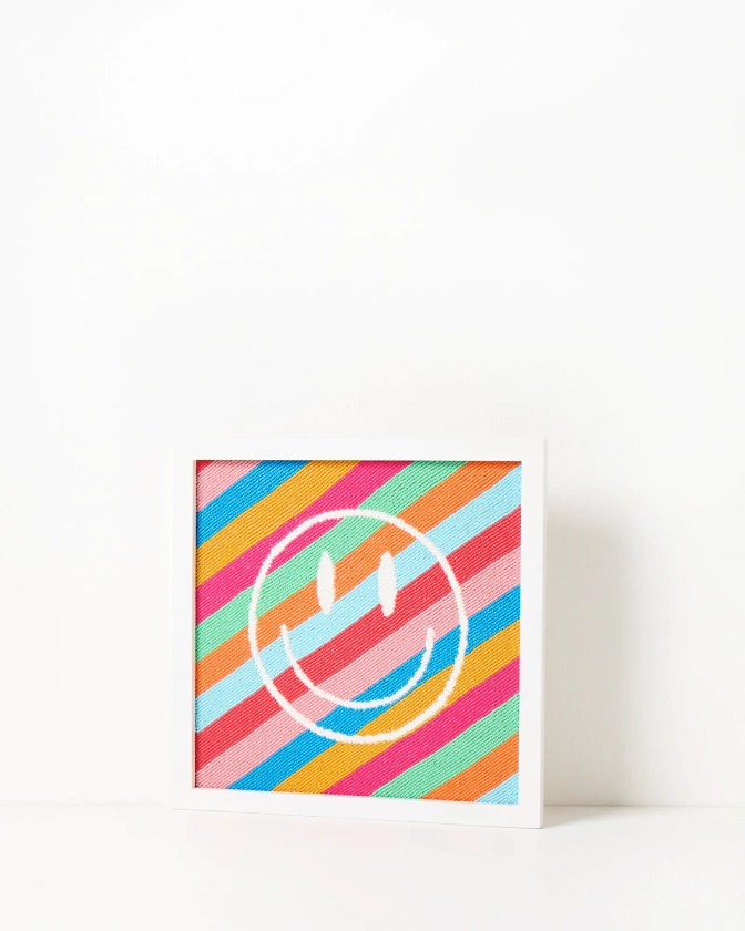 Rainbow Stripe Smiley Face Beaded Framed Wall Art | Oliver Bonas