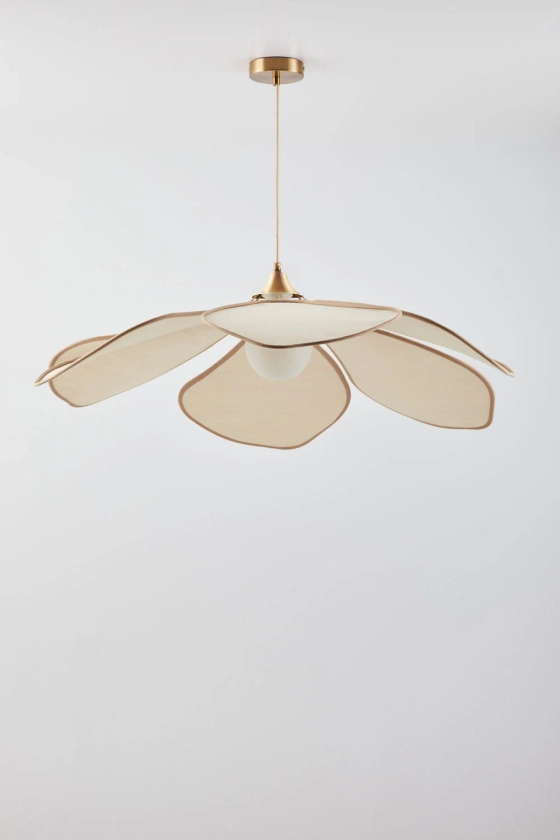 Plafonnier Ø100 cm en lin et coton rustique beige lin - blé brun Benavid