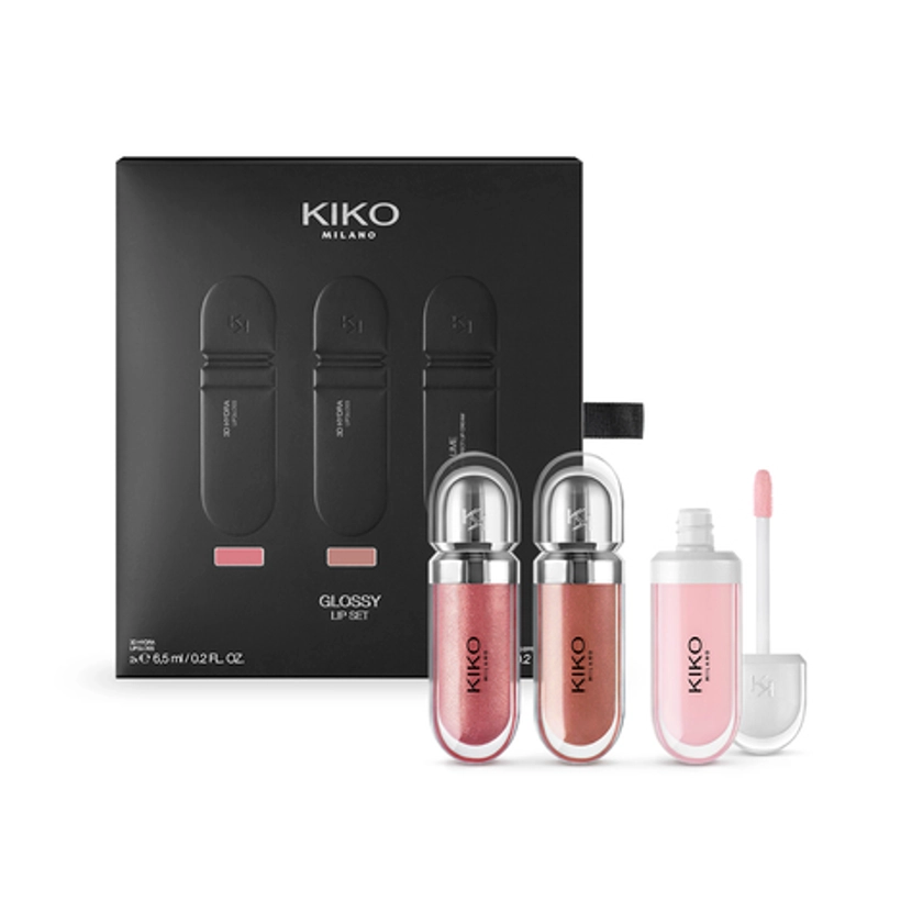 Kit maquillage : 2 gloss hydratants et 1 crème perfectrice pour les lèvres - Glossy Lip Set - KIKO MILANO