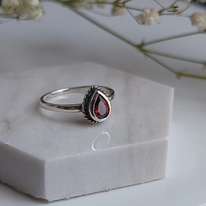 Crimson - Blood Drop Garnet Ring