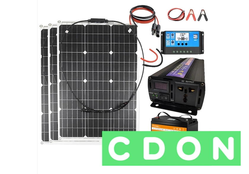 Solarsystem för hemmet, 2000W effektutgång, 100Ah Lifepo4-batteri, 3 st solpaneler