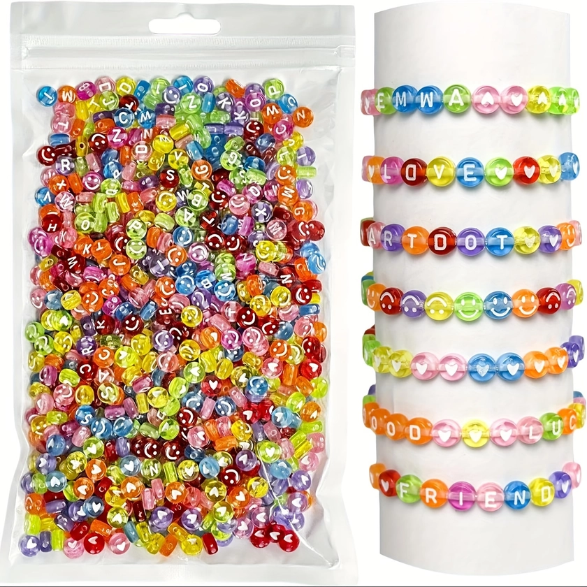 1000Pcs 28 Styles Colorful Letter Beads Smiling Face Beads For Jewelry Making DIY Friendship Fashion Bracelet Necklace Handicrafts Small Business Supp