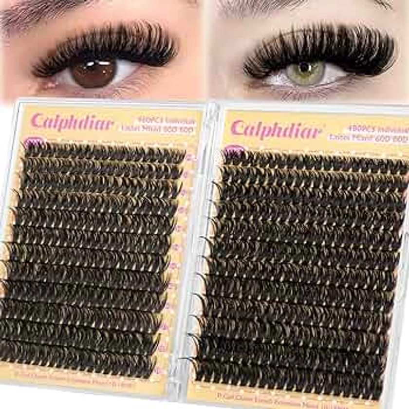 calphdiar Lashes Clusters 60D+80D Thick Eyelash Clusters 480PCS Wispy Lash Clusters Eyelash Extensions Fluffy D Curl Individual Lashes 10-18mm DIY Volume Lash Extension at Home