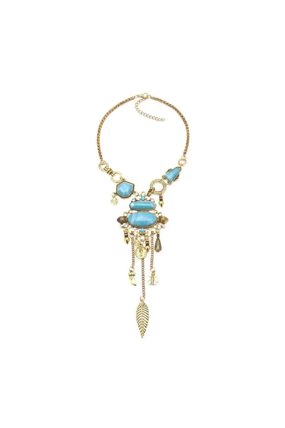 Amara Blue Gem Tassel Necklace