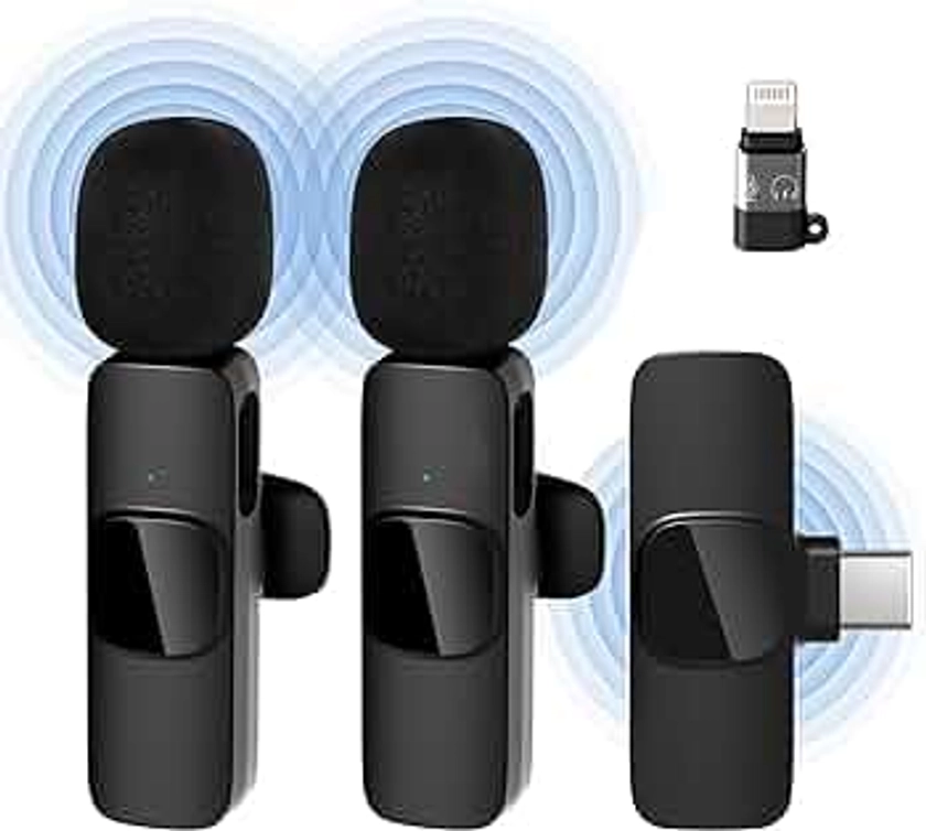 Qhot Micro Cravate sans Fil pour iPhone, Microphone Bluetooth Clip-on Lavalier sans Fil pour Enregistrement vidéo, Diffusion en Direct, Podcast, vlog, Youtube/TikTok (iOS&USB-C/ 2MIC)