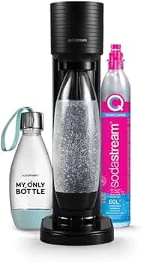 SodaStream GAIA Machine à Eau Pétillante | Pack 1 Bouteille 1L + 1 Bouteille 0,5L Compatibles Lave-Vaisselle + 1 Recharge de Gaz 60L à Clipser | Noire [Amazon Exclusive], Noir