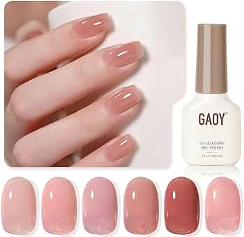 GAOY Nude Jelly Gel Nail Polish of 6 Transparent Pink Brown Shimmer Colors Sheer Gel Polish Kit for Salon Gel Manicure and Nail Art DIY at Home