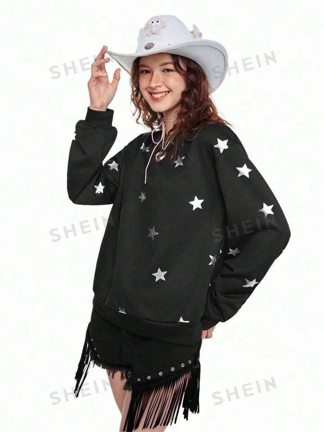 SHEINNeu Sudadera Con Estampado De Estrellas De Manga Larga Para Mujer