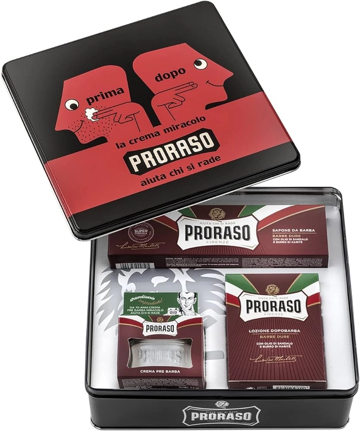 Amazon.com: Proraso Kit de barbear para homens | Creme hidratante pré-barba, tubo de creme de barbear e bálsamo pós-barba para barbas grossas e encaracoladas em lata Dopo vintage : Beleza e Cuidados Pessoais