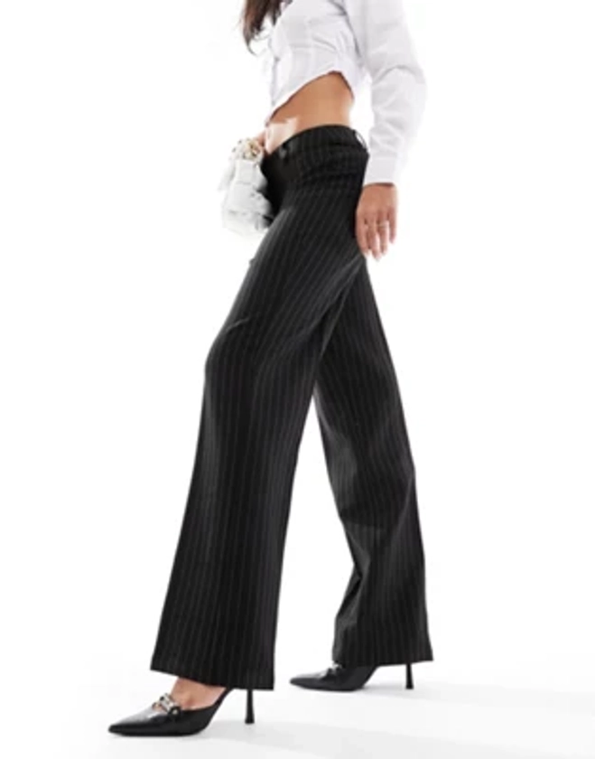 Pimkie tailored wide leg trousers in black pinstripe | ASOS