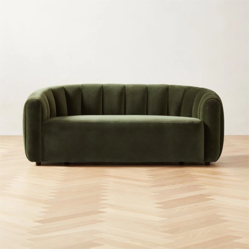 Fitz Modern Channeled Green Velvet Loveseat + Reviews | CB2