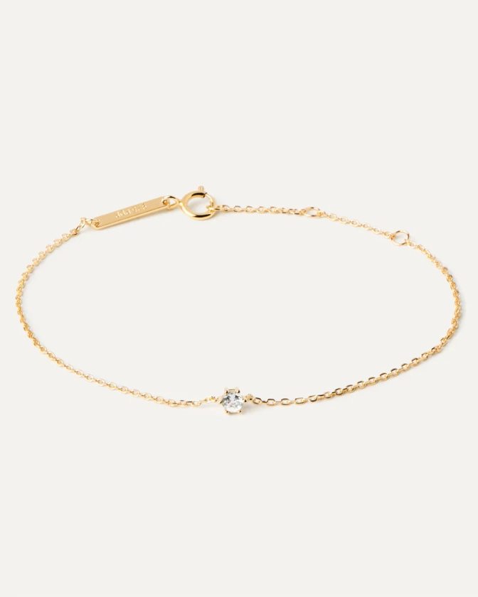 Thin chain bracelet in 18k gold plated silver and a white zirconia | White Solitary Bracelet | PDPAOLA