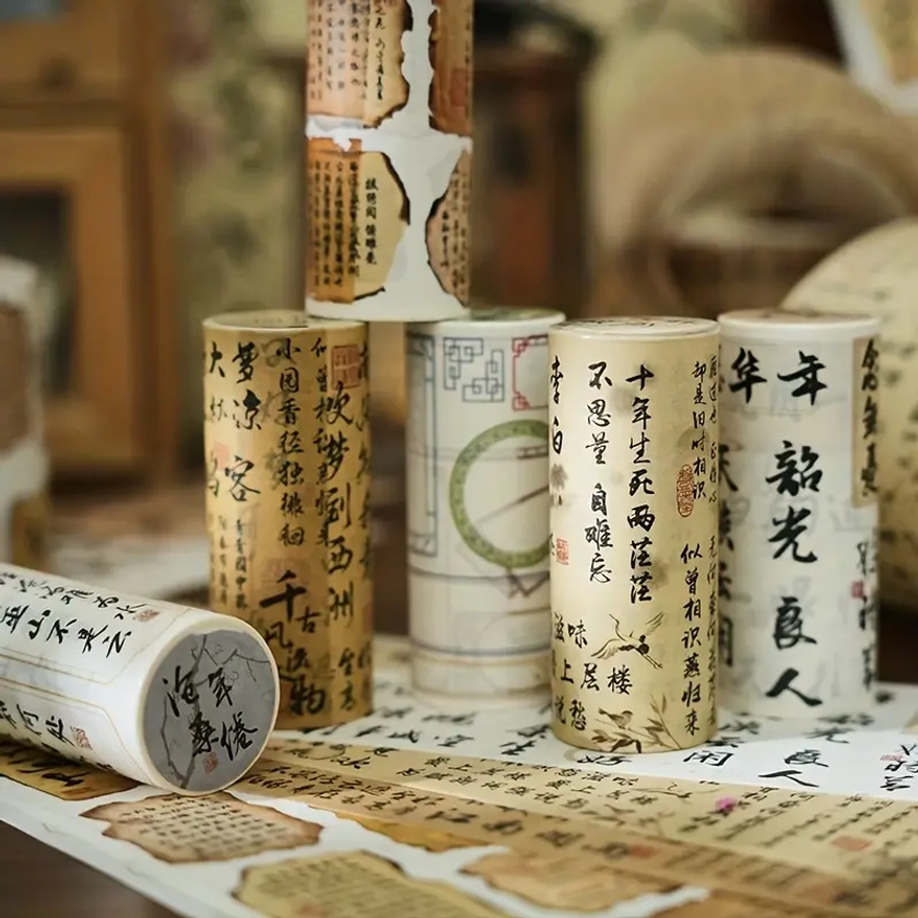 1roll Chinese Calligraphy Washi Paper Vintage Masking Tape For DIY Decorative Paper Craft Scrapbook Sticker