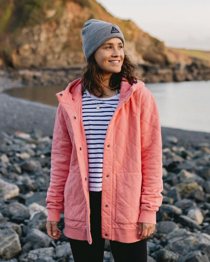 Clementine Recycled Quilted Popper Up Hoodie Shell Pink - Passenger