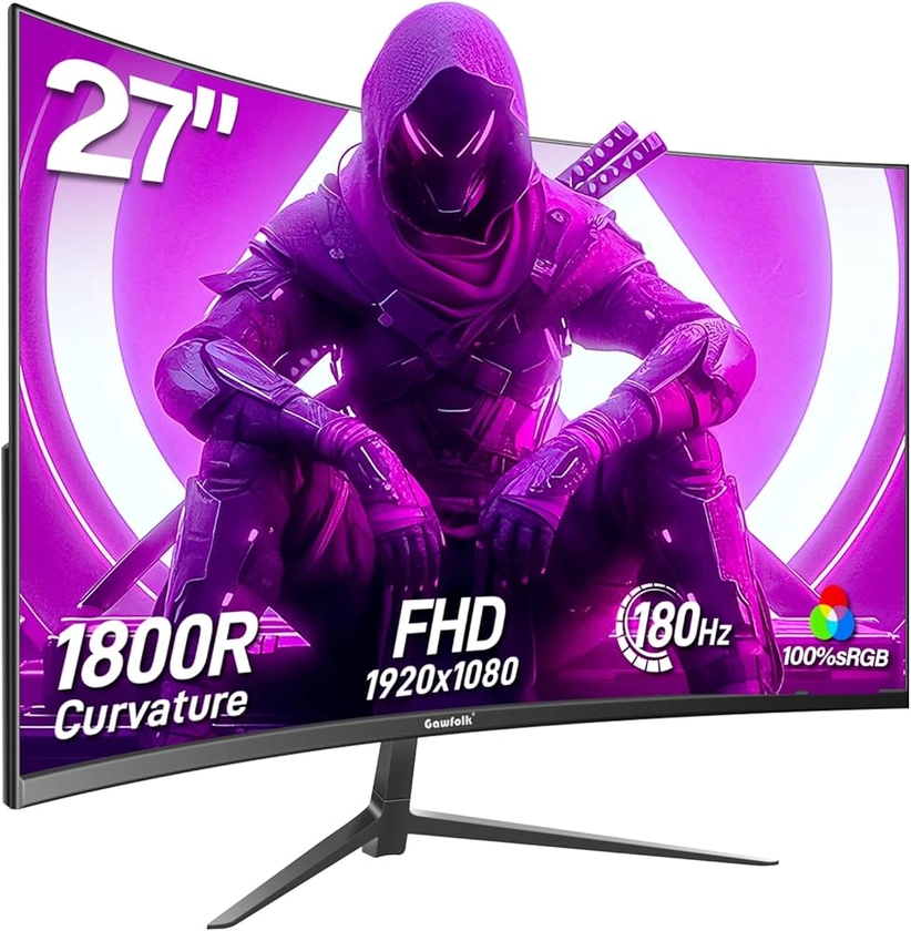 Gawfolk Écran PC Gamer Incurvé 27 Pouces 180Hz, 1080p Moniteur PC Gaming 144Hz 1800R, Écran D'Ordinateur Jeu avec FreeSync & Eye-Care Technology, DP, HDMI, Noir : Amazon.fr: Informatique