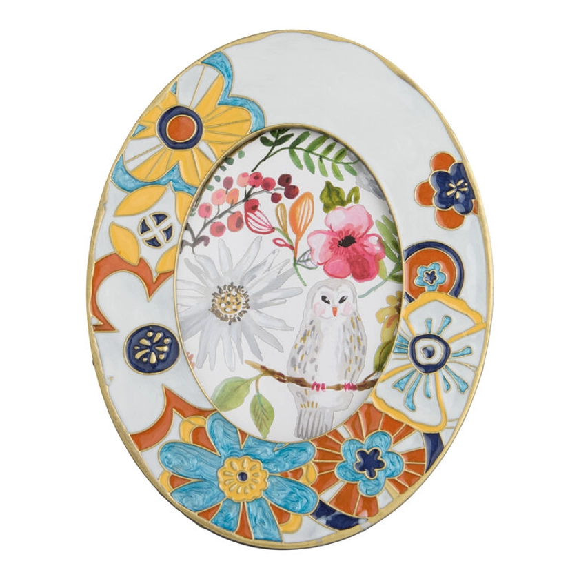 Oval White Multicolor Pewter Retro Floral Frame - World Market