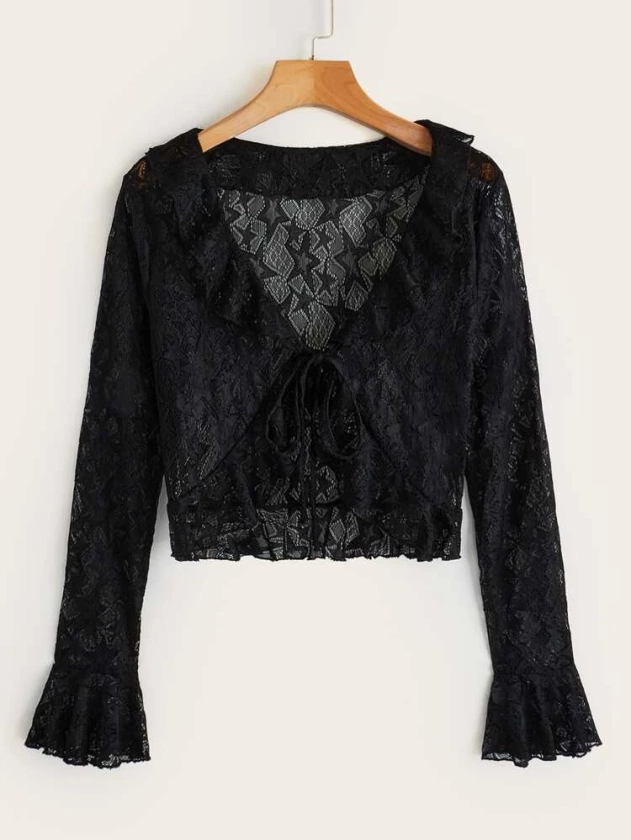 Star Pattern Lace Tie Front Crop Top