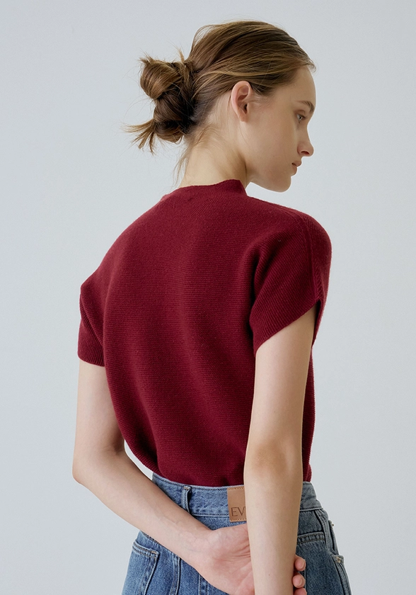 Wholegarment cashmere wool half knit (Wine) - evesage 이브세이지