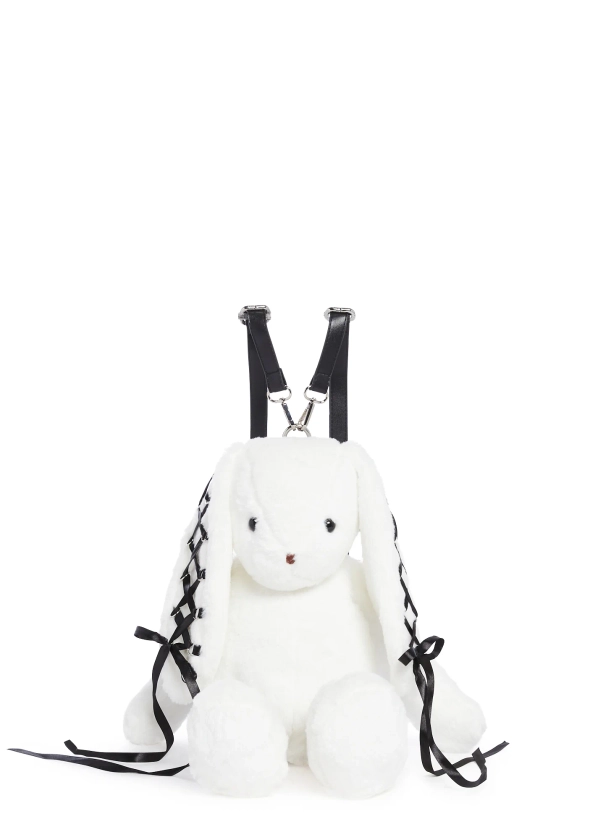 Current Mood Lace Up Bunny Plush Backpack - White