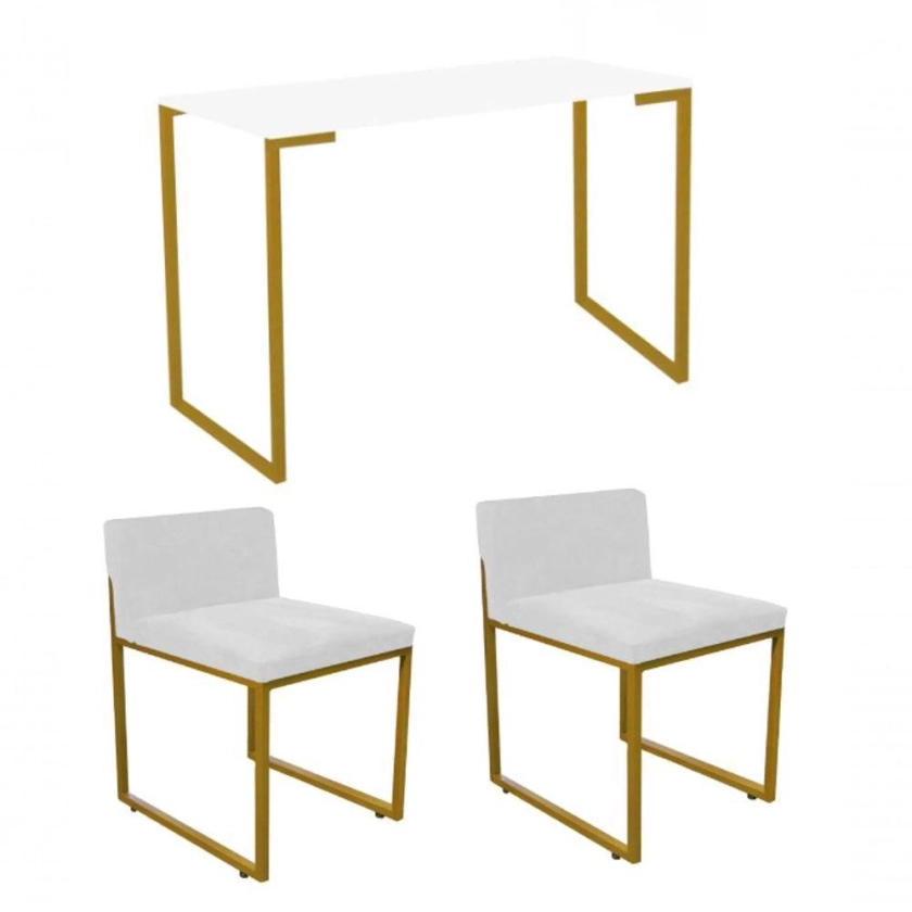 Kit Escrivaninha E 2 Cadeiras Dourado Branco Branco no Shoptime