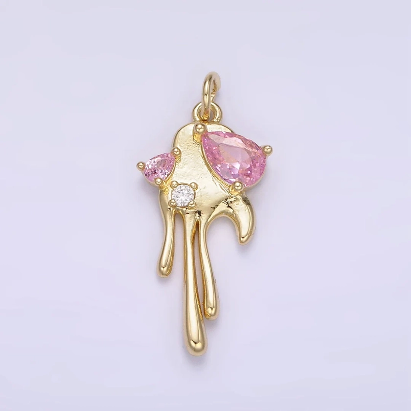 24K Gold Filled Pink CZ Teardrop Molten Drip Charm AG362 - Etsy