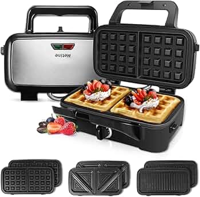 Waffle Makers, 3-in-1 Waffle Iron Panini Press Sandwich Maker with Removable Plates, 5-gears Temperature Control Non Stick Coating Cool Touch Handle Anti-skid Feet for Breakfast 1200W 120V