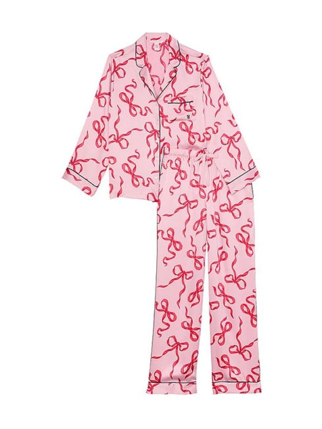 Chalk Rose/Lipstick Bows Pink Satin Long Pyjama Set | Victoria's Secret