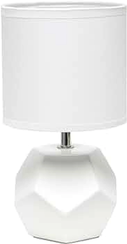 Simple Designs LT2065-WHT Round Prism Mini Table Lamp with Matching Fabric Shade, White