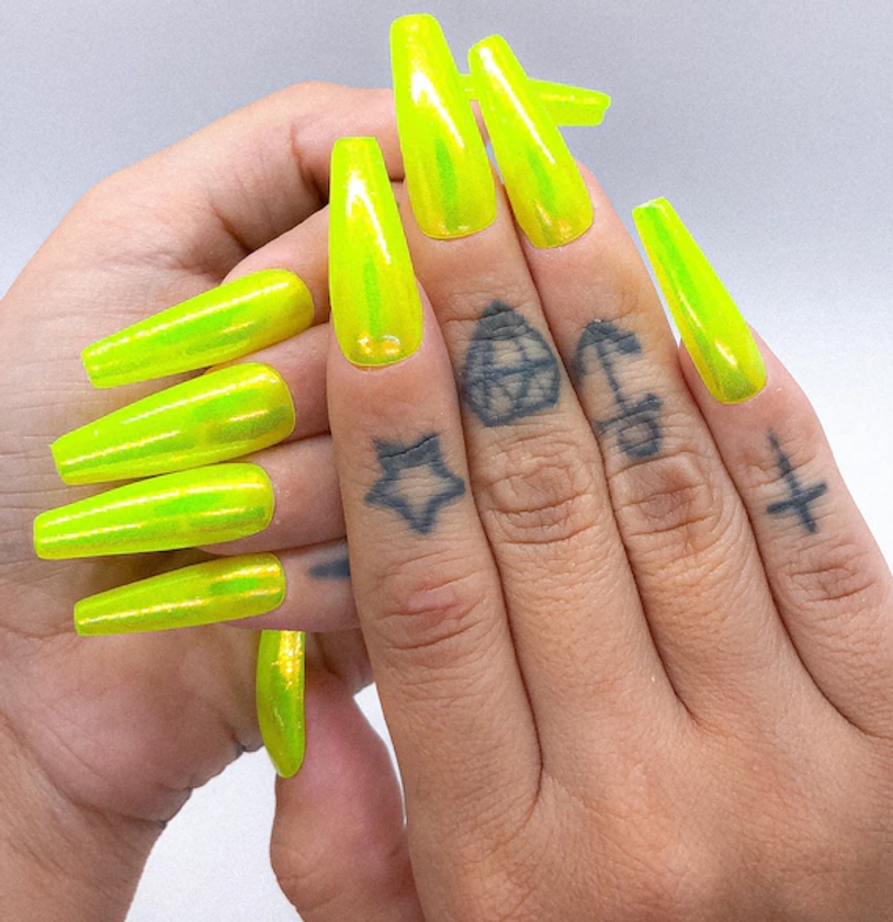 Neon Yellow Nails Summer Nails Bright Nails Press on Nails Fake Nails Quality Nails - Etsy