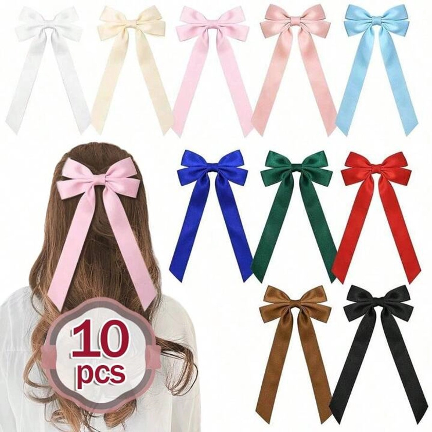 10PCS/pack Silky Satin Hair Bows Hair Ribbon Clips for women Ponytail Holder Hair Accessories Alligator Clips Hair Bow for Women Girls Toddlers Teens Kids