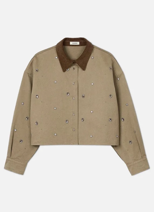 VESTE COL CLASSIQUE EN COTON - SANDRO pour FEMME | Printemps.com